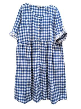 April Cornell Gingham Dress Womens XXL Blue White Button